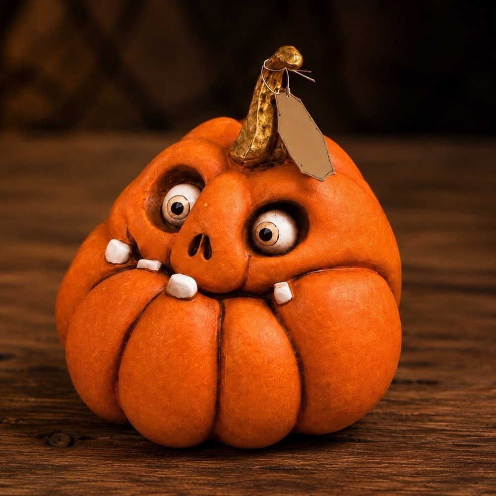 HALLOWS EVE GOOFY TOOTHED CRAZY EYE'D HALLOWEEN RESIN PUMPKIN NEW